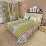 Juego de Sábanas con Cortina Flores Verde Limón y Blanco Para Cama Doble 140 X 190 Cm - SABANAS | Bylmo