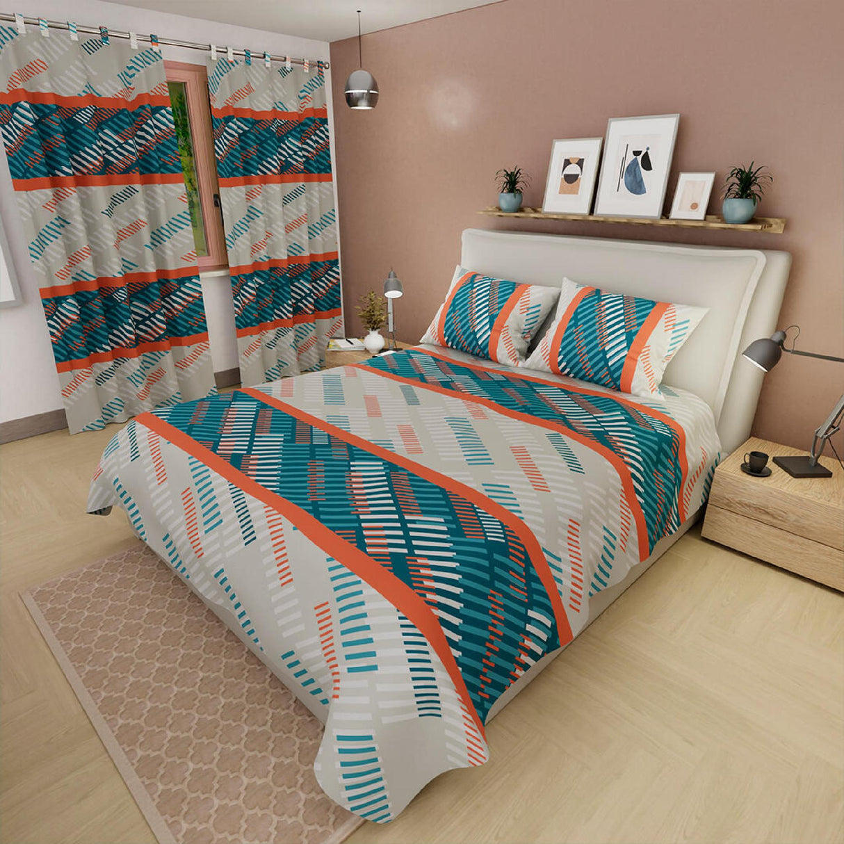 Juego de Sábanas con Cortinas Líneas Blanco Hueso Para Cama Doble 140 X 190 Cm - SABANAS | Bylmo