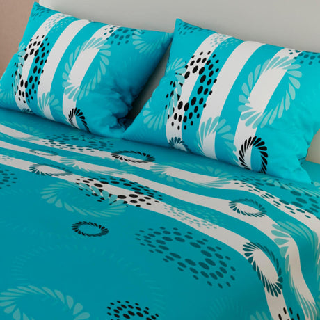 Combo Juego de Sabanas y Cortina Tropical Azul Para Cama Doble 140 X 190 Cm - SABANAS | Bylmo