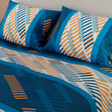 Combo Juego de Sabanas y Cortina Líneas Azul y Blanco Para Cama Doble 140 X 190 Cm - SABANAS | Bylmo