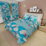 Combo Juego de Sabanas y Cortina Océano Azul Claro Para Cama Doble 140 X 190 Cm - SABANAS | Bylmo