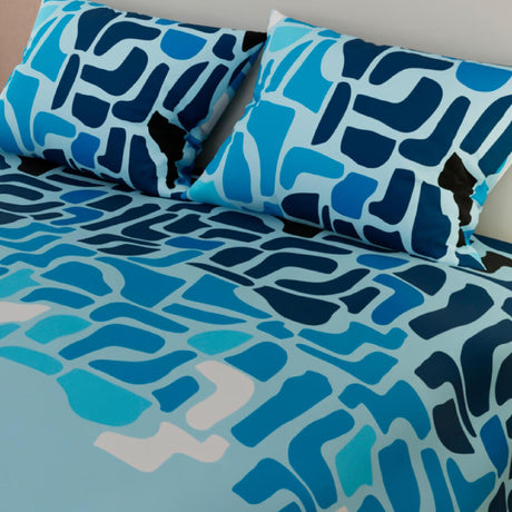 Combo Juego de Sabanas y Cortina Piedras Azul Para Cama Doble 140 X 190 Cm - SABANAS | Bylmo