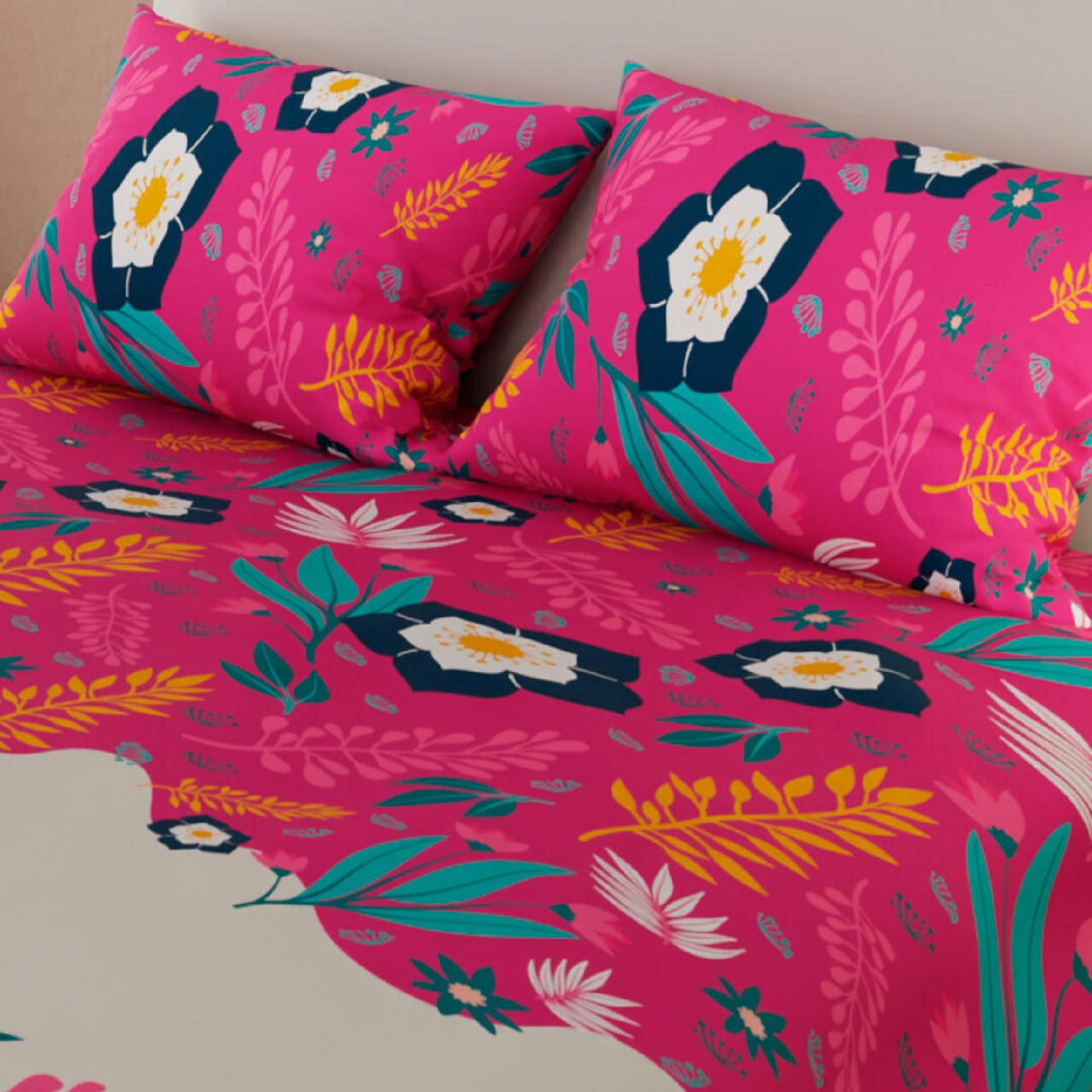 Juego de Sábanas Flores Fucsia y Blanco Para Cama Queen 160 X 190 Cm - SABANAS | Bylmo