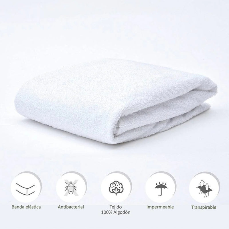 Protector De Colchón Impermeable Terry Punto Blanco Para Cama Sencilla 100 X 190 Cm