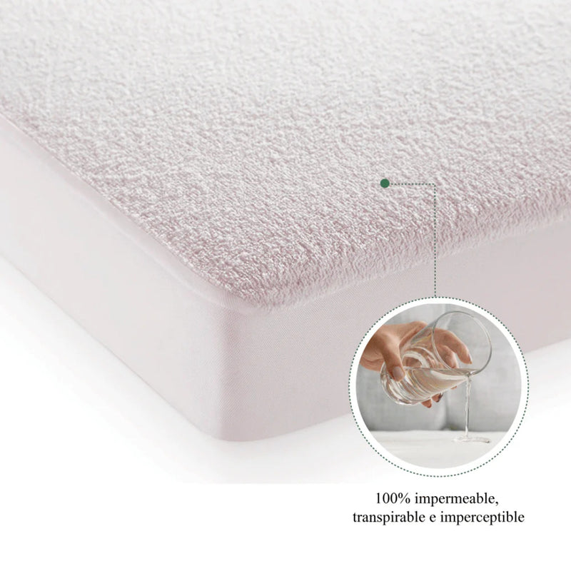 Protector De Colchón Impermeable Terry Punto Blanco Para Cama Semidoble 120 X 190 Cm