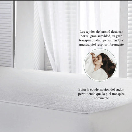 Protector de Colchón Impermeable Bambu Rizo Blanco Para Cama Sencilla 100 X 190 Cm - PROTECTORES DE COLCHON | Bylmo