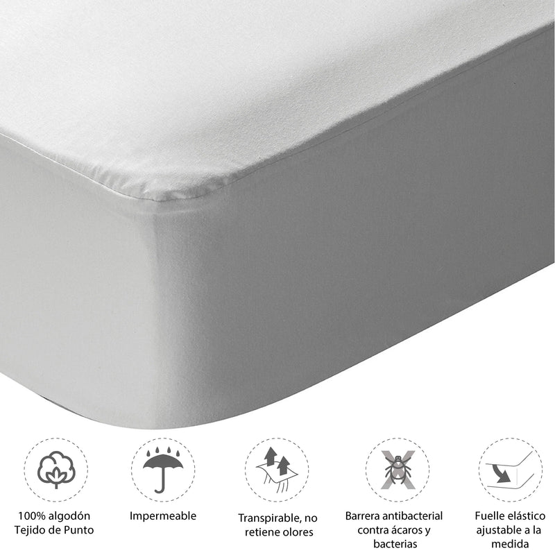 Protector De Colchón Impermeable Jersey Blanco Para Cama Semidoble 120 X 190 Cm