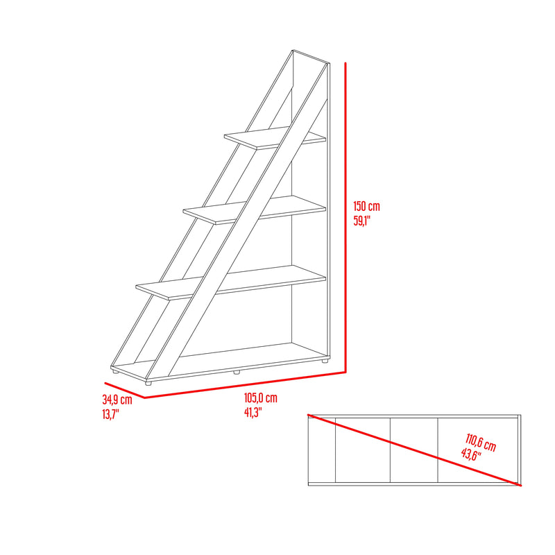 Biblioteca Escalera Lorain Fresno Europeo 105x151cm Con Cuatro Compartimientos