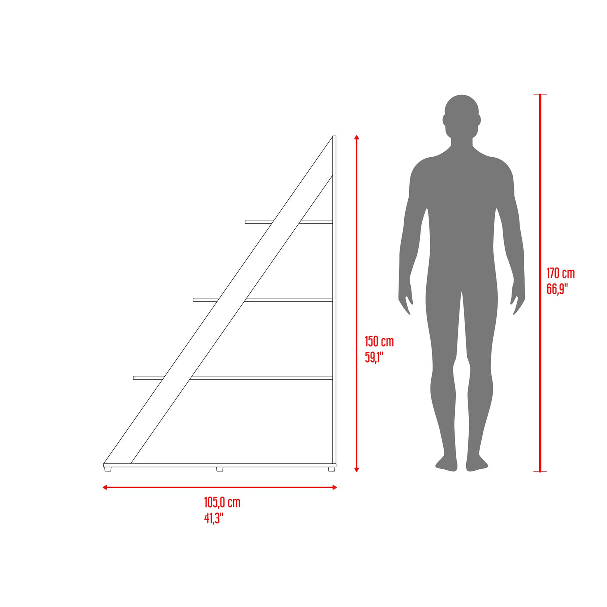 Biblioteca Escalera Lorain Fresno Europeo 105x151cm Con Cuatro Compartimientos - BIBLIOTECAS Y ESTANTERIAS | Bylmo