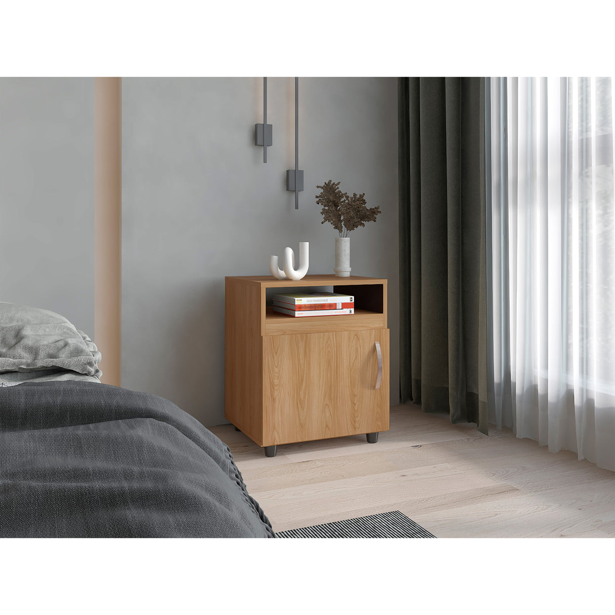 Mesa de Noche Barilo Fresno Europeo y Wengue 45x55cm Con Patas - MESAS DE NOCHE | Bylmo