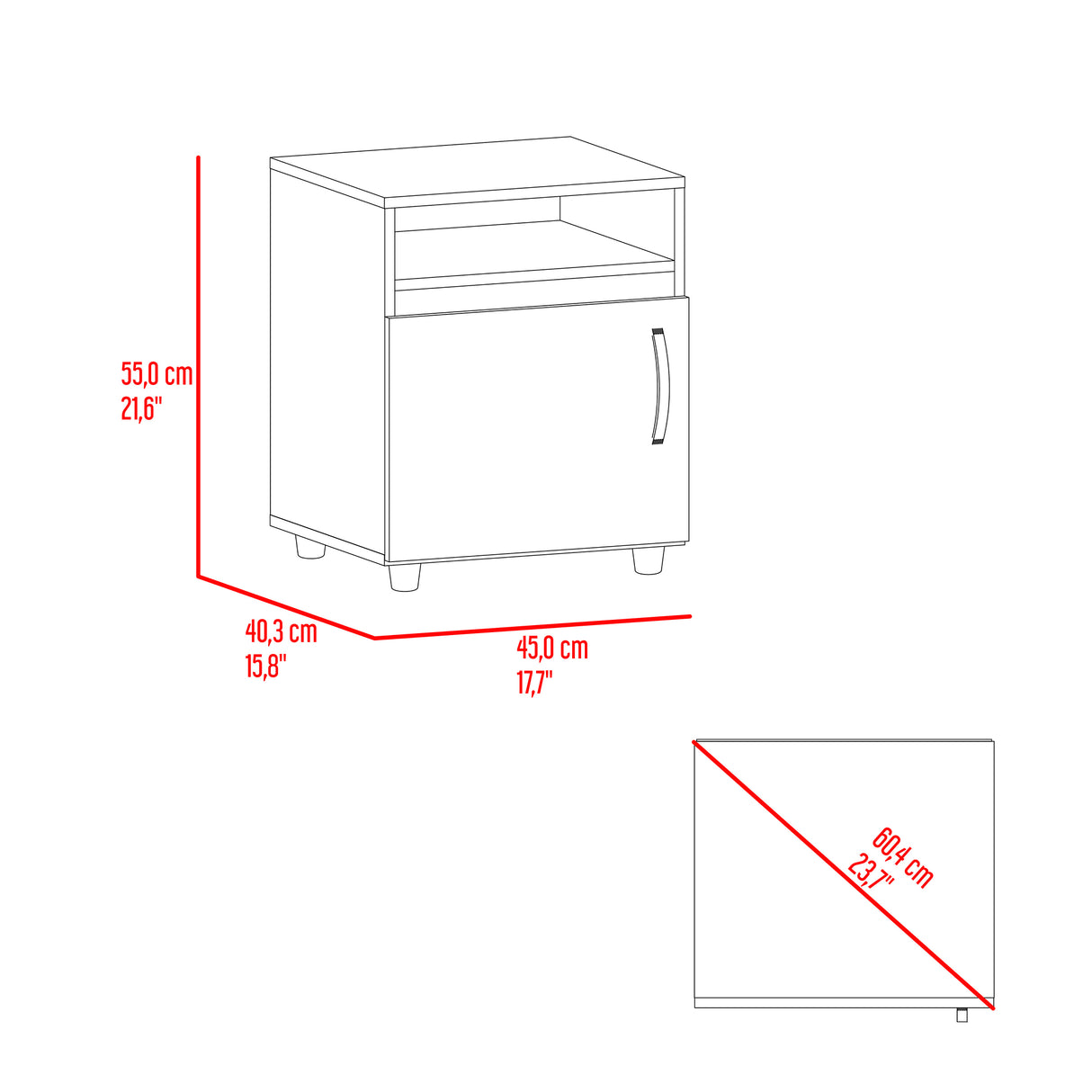 Mesa de Noche Barilo Fresno Europeo y Wengue 45x55cm Con Patas - MESAS DE NOCHE | Bylmo