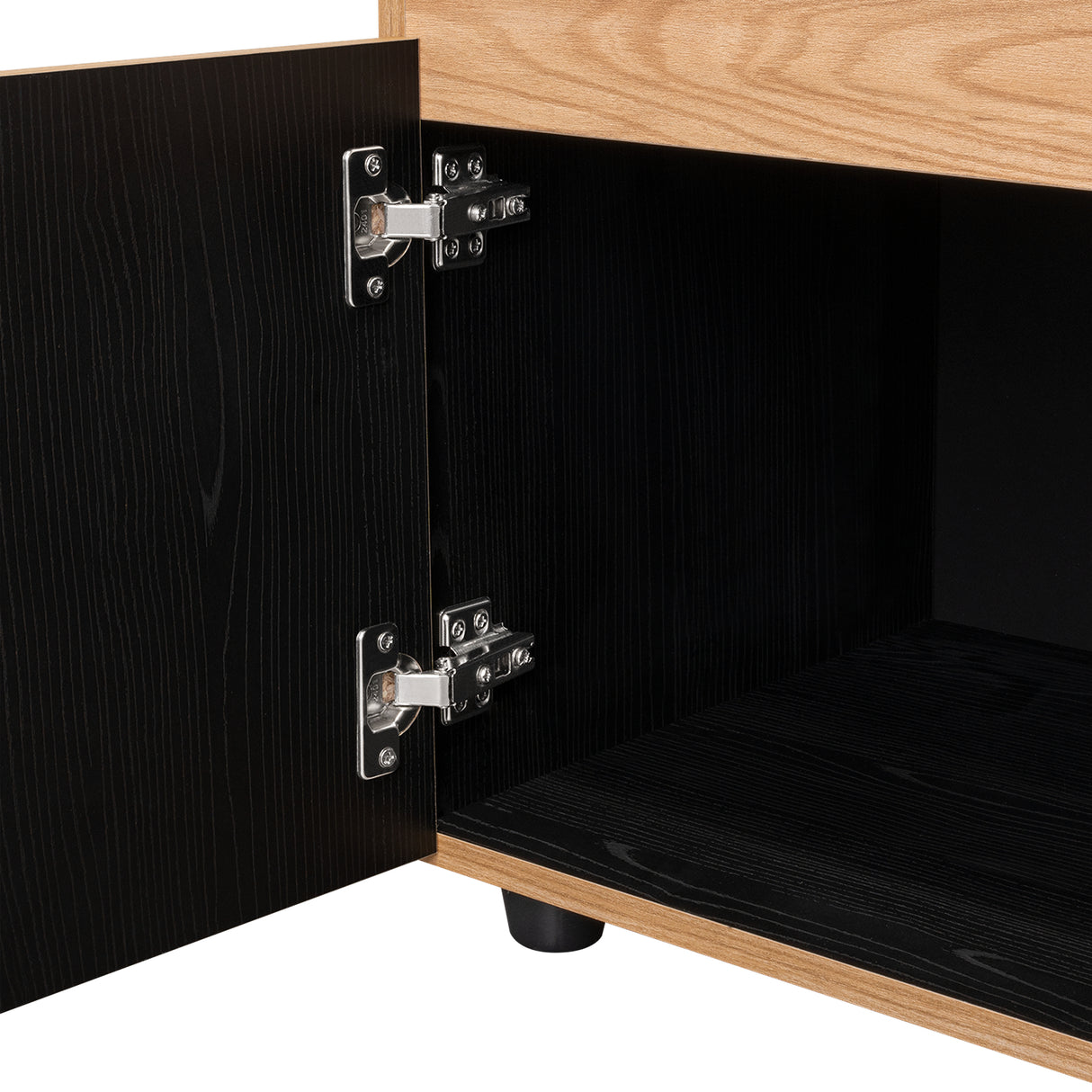 Mesa de Noche Barilo Fresno Europeo y Wengue 45x55cm Con Patas - MESAS DE NOCHE | Bylmo