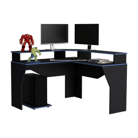 Escritorio Gamer Guma Wengue y Azul 127.9x88.5cm En L Sin Cajones - ESCRITORIOS | Bylmo