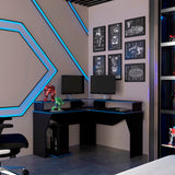 Escritorio Gamer Guma Wengue y Azul 127.9x88.5cm En L Sin Cajones - ESCRITORIOS | Bylmo