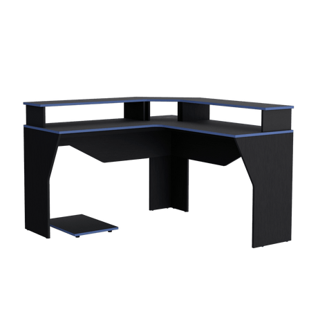 Escritorio Gamer Guma Wengue y Azul 127.9x88.5cm En L Sin Cajones - ESCRITORIOS | Bylmo