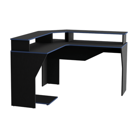 Escritorio Gamer Guma Wengue y Azul 127.9x88.5cm En L Sin Cajones - ESCRITORIOS | Bylmo