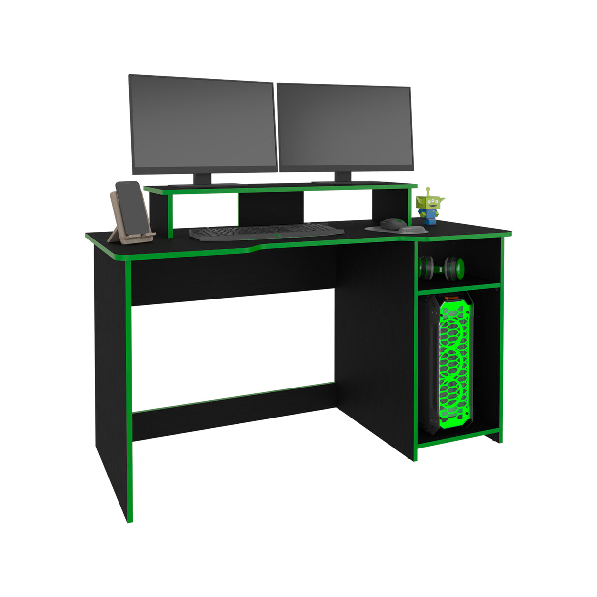 Escritorio Gamer Huni Wengue y Verde 136x90.5cm Sin Cajones - ESCRITORIOS | Bylmo