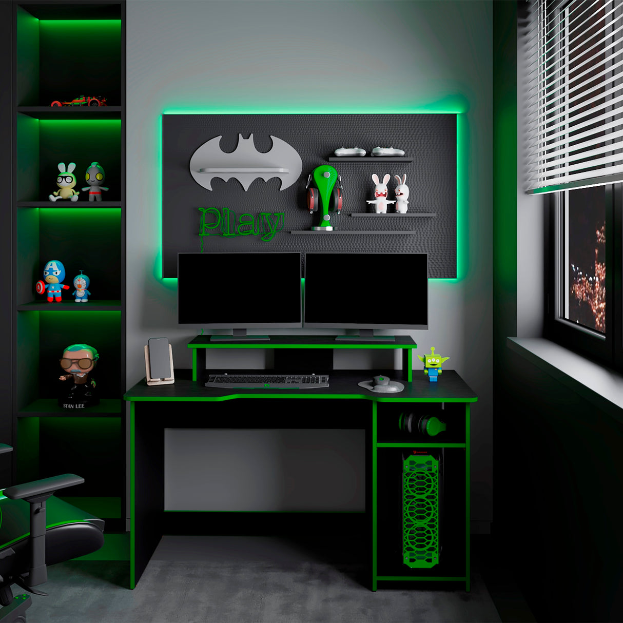 Escritorio Gamer Huni Wengue y Verde 136x90.5cm Sin Cajones - ESCRITORIOS | Bylmo