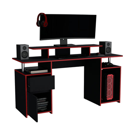 Escritorio Gamer Keria 2.0 Wengue y Rojo 157.1x88.5cm Sin Cajones - ESCRITORIOS | Bylmo