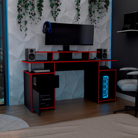 Escritorio Gamer Keria 2.0 Wengue y Rojo 157.1x88.5cm Sin Cajones - ESCRITORIOS | Bylmo