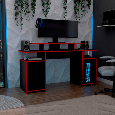 Escritorio Gamer Keria 2.0 Wengue y Rojo 157.1x88.5cm Sin Cajones - ESCRITORIOS | Bylmo