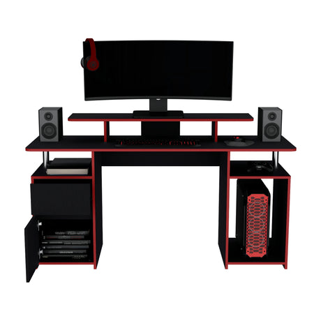 Escritorio Gamer Keria 2.0 Wengue y Rojo 157.1x88.5cm Sin Cajones - ESCRITORIOS | Bylmo