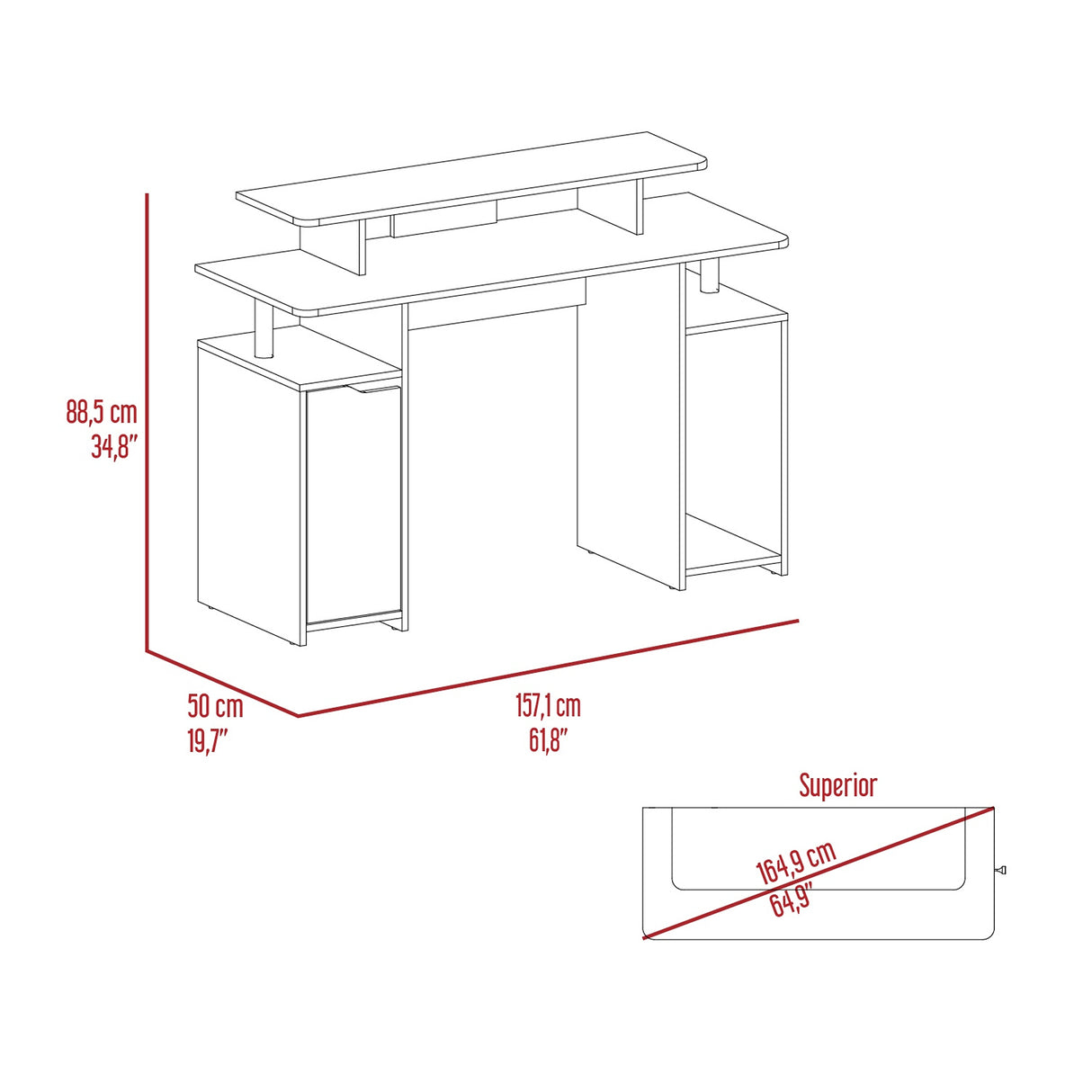Escritorio Gamer Keria 2.0 Wengue y Rojo 157.1x88.5cm Sin Cajones - ESCRITORIOS | Bylmo