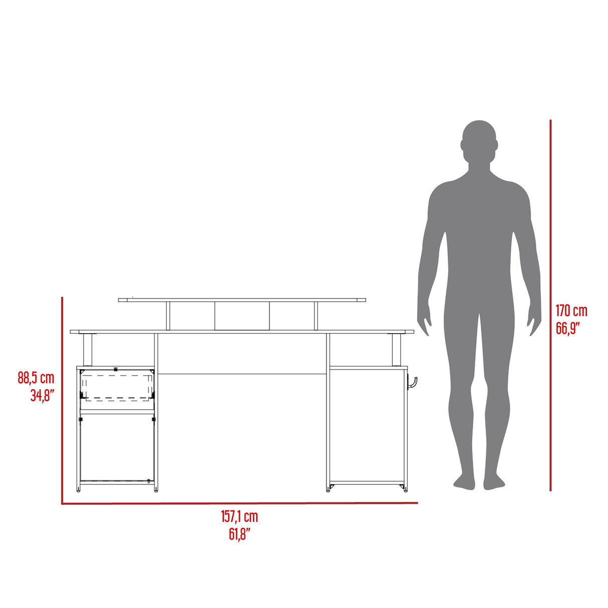Escritorio Gamer Keria 2.0 Wengue y Rojo 157.1x88.5cm Sin Cajones - ESCRITORIOS | Bylmo