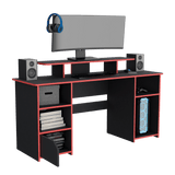 Escritorio Gamer Keria Wengue y Rojo 157.1x88.5cm Sin Cajones - ESCRITORIOS | Bylmo