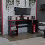 Escritorio Gamer Keria Wengue y Rojo 157.1x88.5cm Sin Cajones - ESCRITORIOS | Bylmo