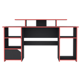 Escritorio Gamer Keria Wengue y Rojo 157.1x88.5cm Sin Cajones - ESCRITORIOS | Bylmo