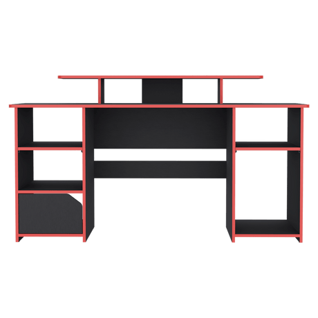 Escritorio Gamer Keria Wengue y Rojo 157.1x88.5cm Sin Cajones - ESCRITORIOS | Bylmo