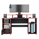 Escritorio Gamer Keria Wengue Y Rojo 157.1x88.5cm Sin Cajones