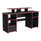 Escritorio Gamer Keria Wengue y Rojo 157.1x88.5cm Sin Cajones - ESCRITORIOS | Bylmo