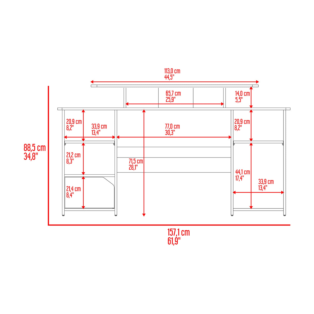 Escritorio Gamer Keria Wengue y Rojo 157.1x88.5cm Sin Cajones - ESCRITORIOS | Bylmo