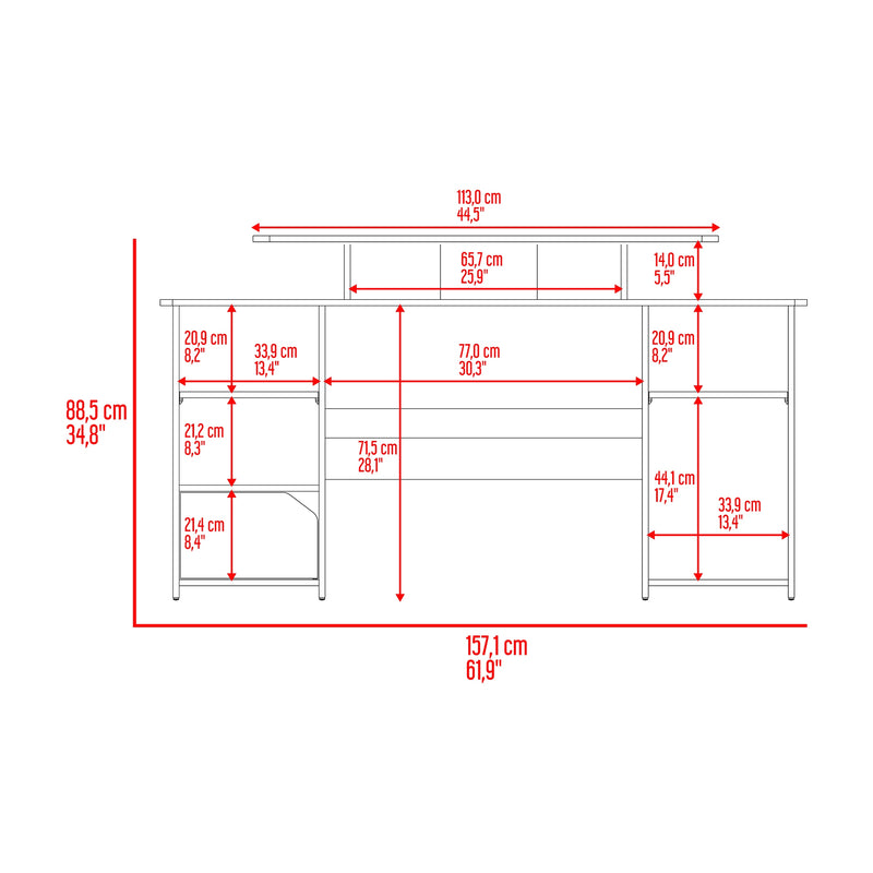 Escritorio Gamer Keria Wengue Y Rojo 157.1x88.5cm Sin Cajones