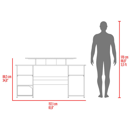 Escritorio Gamer Keria Wengue y Rojo 157.1x88.5cm Sin Cajones - ESCRITORIOS | Bylmo
