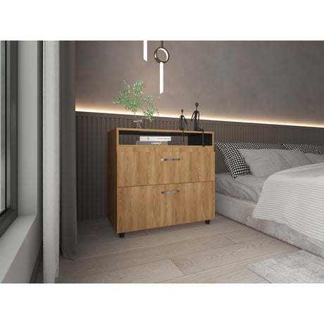 Cajonera Barilo Fresno Europeo y Wengue 80x76cm De Tres Hileras Con Patas - CAJONERAS Y COMODAS | Bylmo