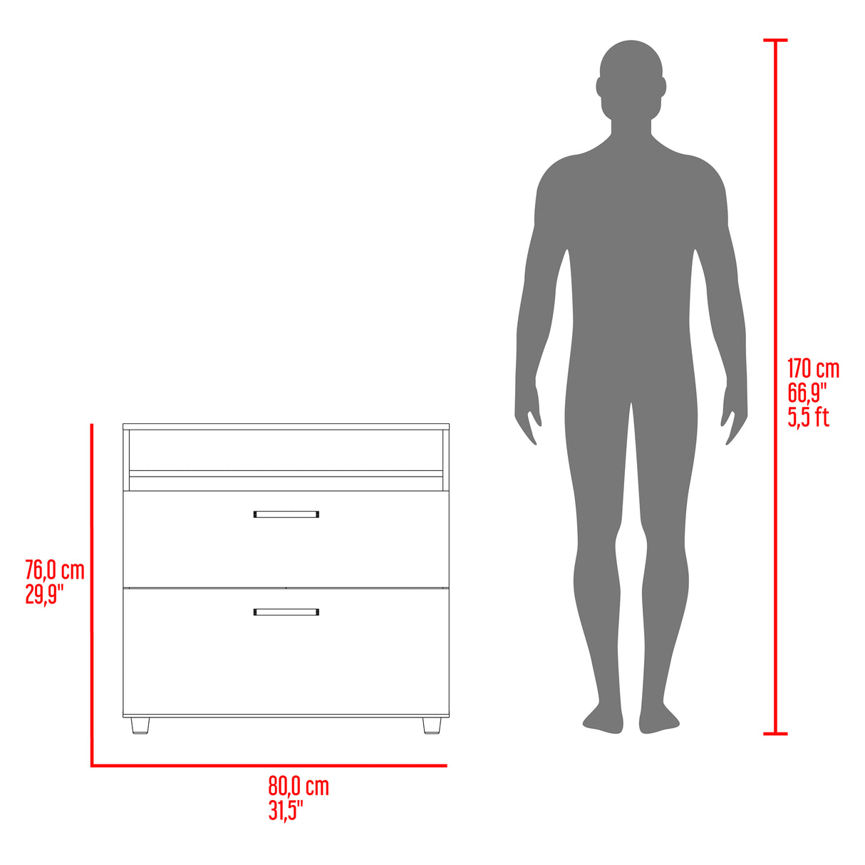 Cajonera Barilo Fresno Europeo y Wengue 80x76cm De Tres Hileras Con Patas - CAJONERAS Y COMODAS | Bylmo