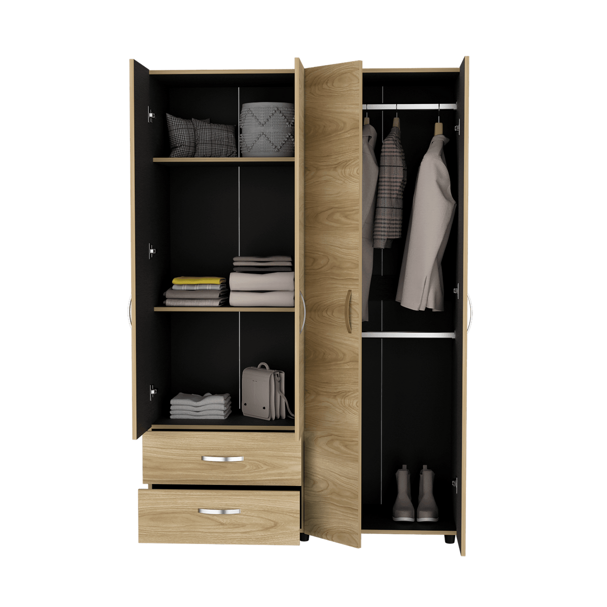 Closet Ankora Fresno Europeo y Wengue 120x180cm Con Dos Cajones y Dos Entrepaños - CLOSETS | Bylmo