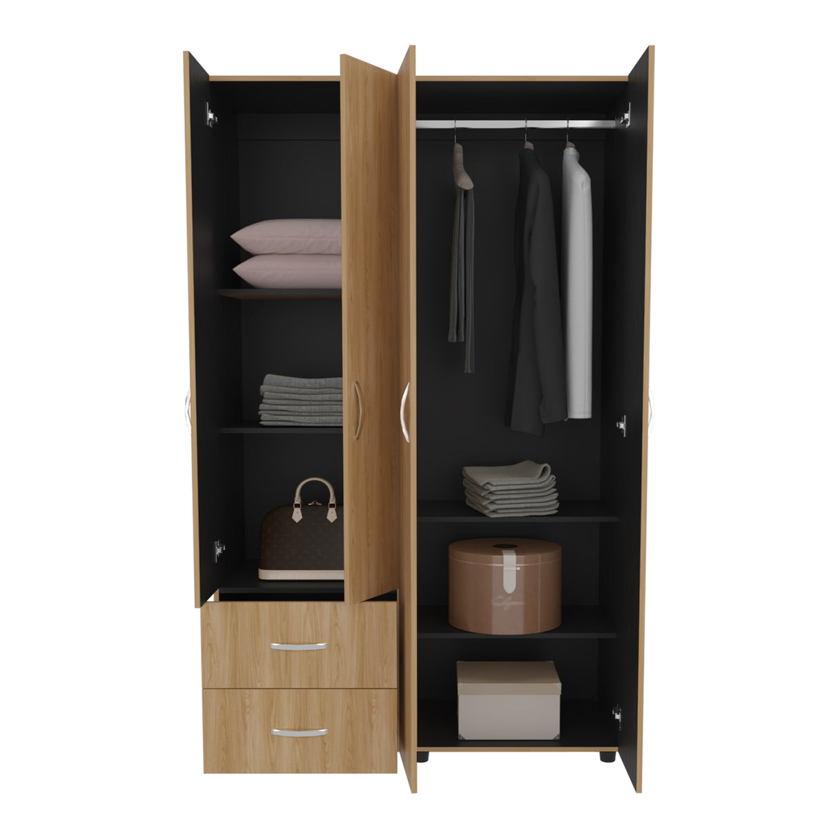 Closet Barilo Fresno Europeo y Wengue 120x200cm Con Dos Cajones y Cuatro Entrepaños - CLOSETS | Bylmo