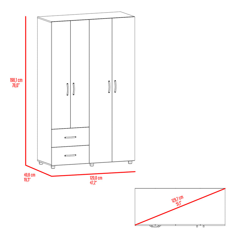 Closet Barilo Fresno Europeo Y Wengue 120x200cm Con Dos Cajones Y Cuatro Entrepaños