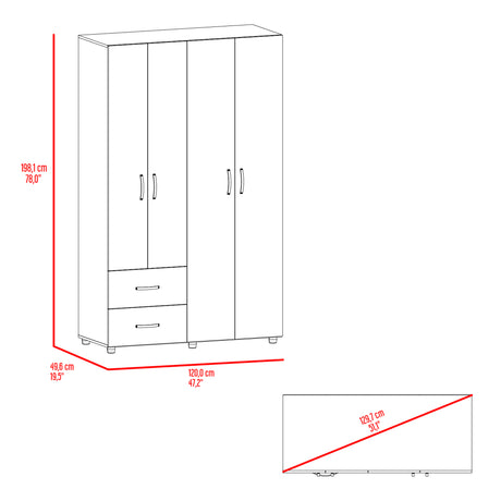 Closet Barilo Wengue 120x200cm Con Dos Cajones y Cuatro Entrepaños - CLOSETS | Bylmo