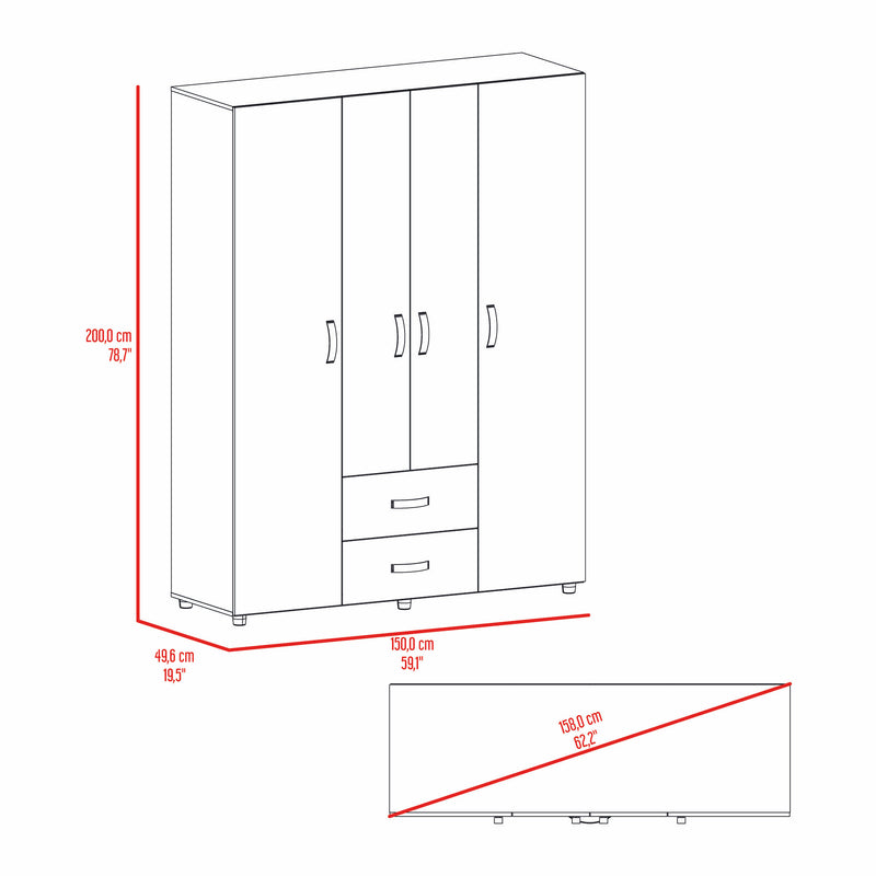 Closet Barilo Fresno Europeo Y Wengue 150x200cm Con Dos Cajones Y Cuatro Entrepaños