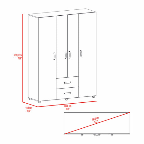 Closet Barilo Wengue 150x200cm Con Dos Cajones y Cuatro Entrepaños - CLOSETS | Bylmo