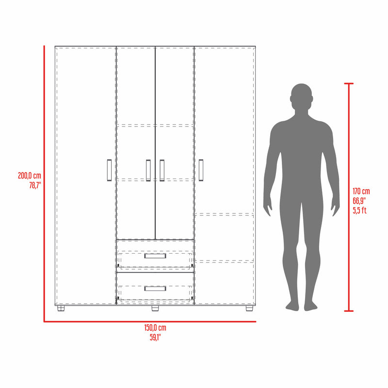 Closet Barilo Wengue 150x200cm Con Dos Cajones Y Cuatro Entrepaños