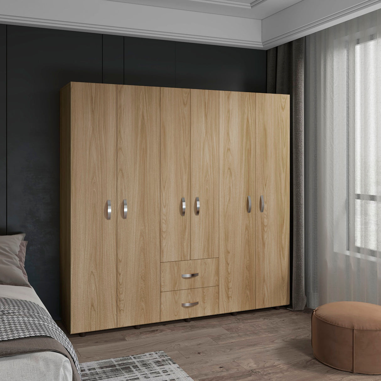 Closet Barilo Fresno Europeo y Wengue 200x200cm Con Dos Cajones y Cuatro Entrepaños - CLOSETS | Bylmo