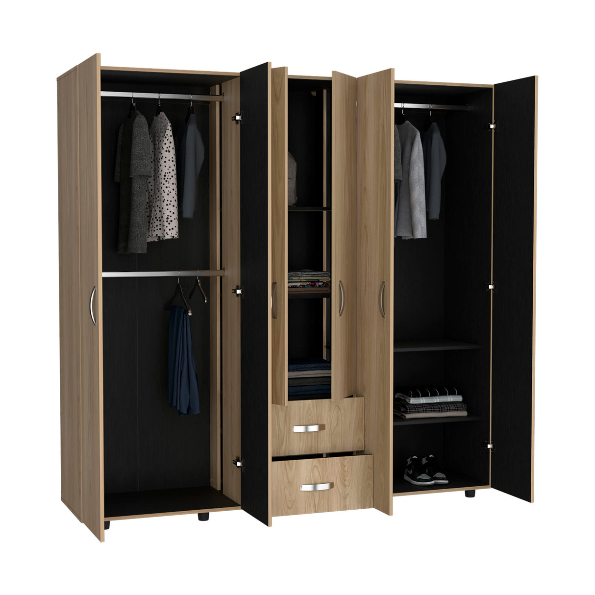 Closet Barilo Fresno Europeo y Wengue 200x200cm Con Dos Cajones y Cuatro Entrepaños - CLOSETS | Bylmo