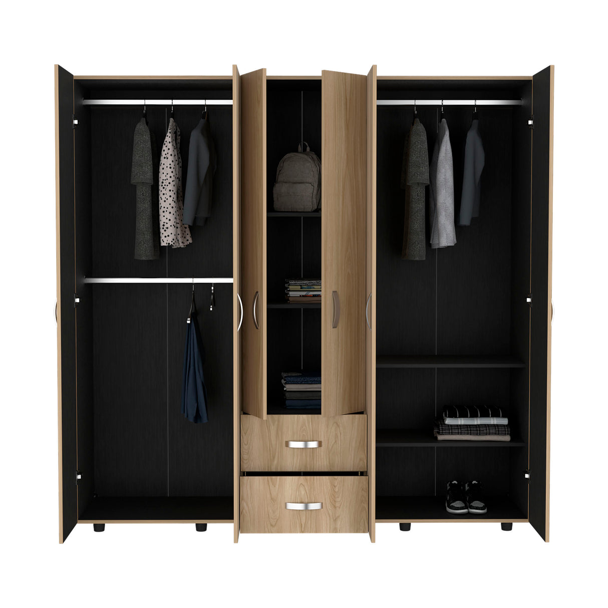 Closet Barilo Fresno Europeo y Wengue 200x200cm Con Dos Cajones y Cuatro Entrepaños - CLOSETS | Bylmo