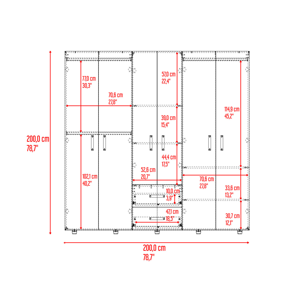 Closet Barilo Fresno Europeo y Wengue 200x200cm Con Dos Cajones y Cuatro Entrepaños - CLOSETS | Bylmo